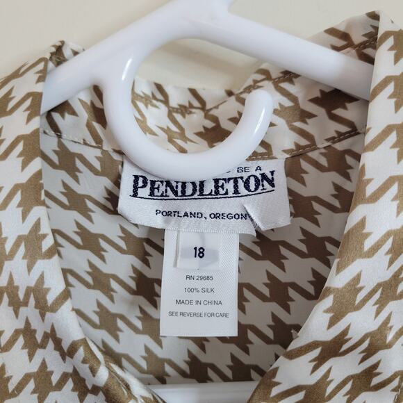 Pendleton Women's Size 18 Vintage Houndstooth Button Down Bronze Brown 100% Silk - Picture 4 of 6